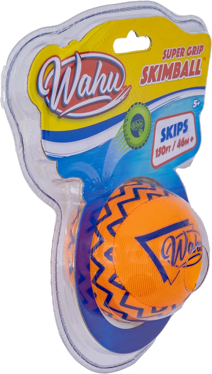 Wahu Super Grip 100% Waterproof Skimball Pool Toy, Water Skipping Ball for Pool and Beach, Skips Over 150' on Water, Orange