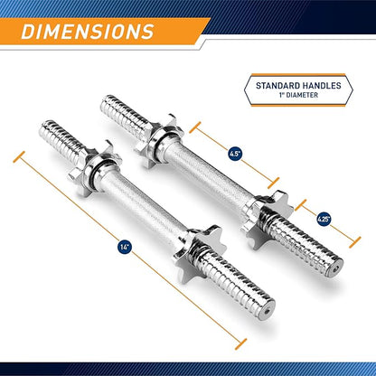 Marcy 14” Adjustable Chrome Threaded Dumbbell Handles for Standard Weight Plates with 1” Diameter Center TDH-14.1