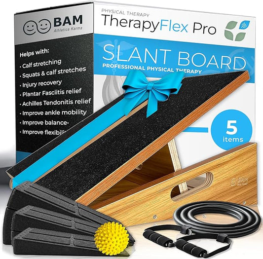 BAM Slant Board for Calf Stretching, Squats & Physical Therapy | Adjustable Calf Stretcher Board for Plantar Fasciitis Relief, Achilles & Injury Recovery | Professional Wide Incline Board