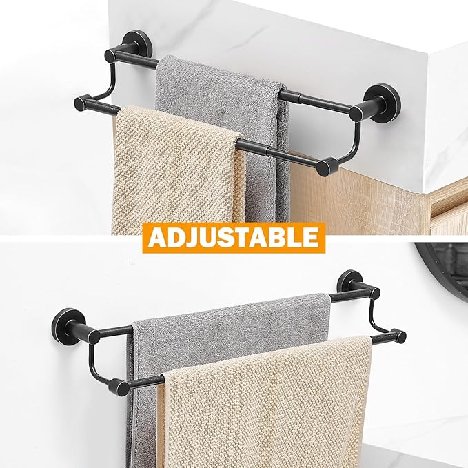 BESy Adjustable 16.5-28.5 Inches Double Bath Towel Bar for Bathroom SUS304 Stainless Steel Towel Holder, Hotel Style Wall Mount with Screws Hand Towel Bar，Towel Rack Rod Hanger, Oil Rubbed Bronze