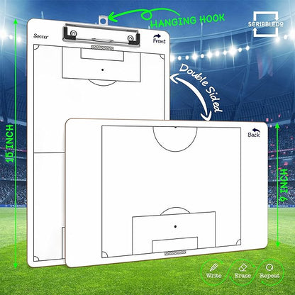 Scribbledo Soccer Dry Erase Coaching Board 15"x9" Soccer Whiteboard for Coaches Soccer Coaching Equipment Accessories Tactics Field Board Making it The Perfect Coach Gifts