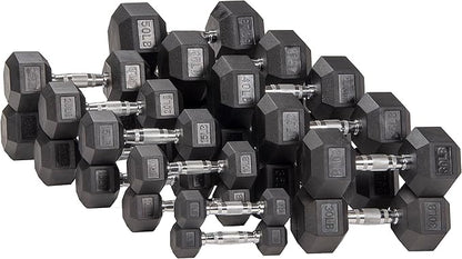 Signature Fitness Premium Rubber Coated Hex Dumbbell Weight Set, Multiple Packages