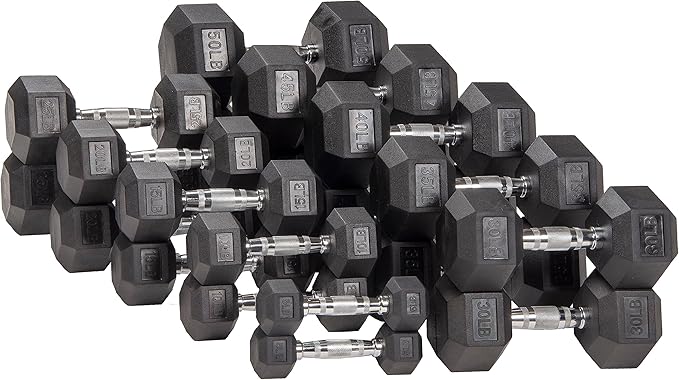 Signature Fitness Premium Rubber Coated Hex Dumbbell Weight Set