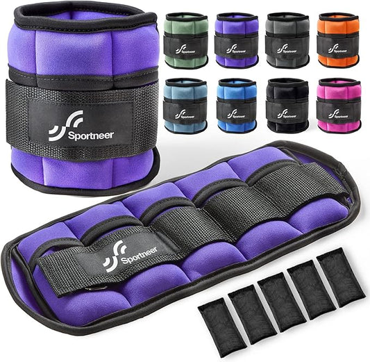 Sportneer Adjustable Ankle Wrist Weights for Men Women Kids, Adjustable Leg & Cuff Weight Straps for Fitness, Walking, Running, Aerobics, Yoga, Gym | 2 lbs for Each Ankle, 1 Pair Total Weight 4 lbs