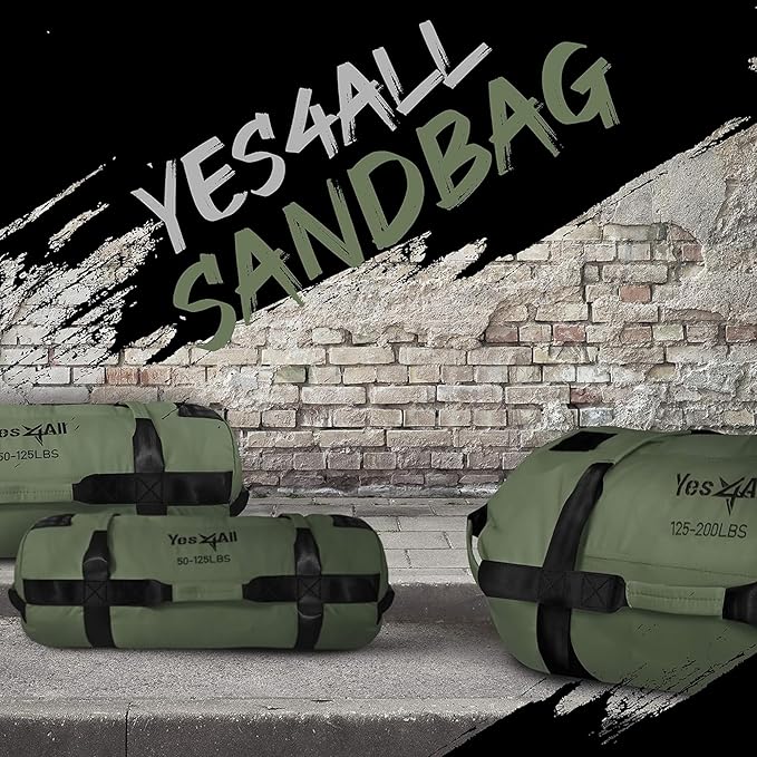 Yes4All Sandbags for Working Out, Adjustable Sand Bags for Weight Training with Handles, Multiple Colors & Sizes 5-200lbs