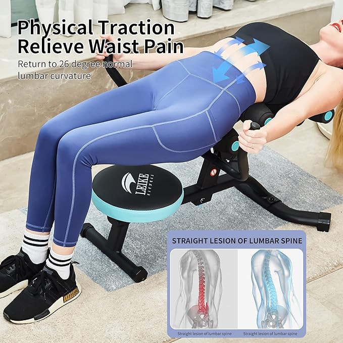 Leikefitness Back Relax Chair with Foam Roller Relieve Back Pain Back Stretcher Mini Inversion 360° Rotating Seat