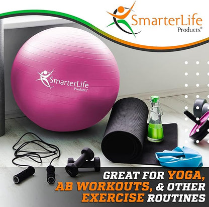 SmarterLife Workout Exercise Ball for Fitness, Yoga, Balance, Stability, or Birthing, Great as Yoga Ball Chair for Office or Exercise Gym Equipment for Home, Premium Non-Slip Design