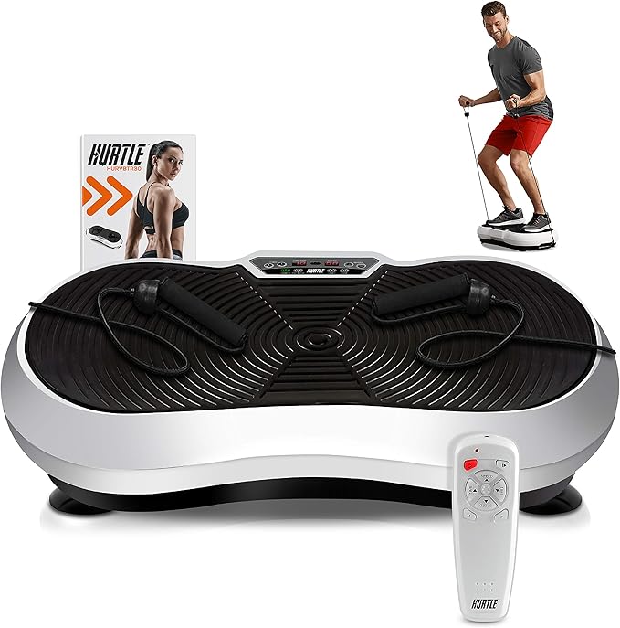 Hurtle Fitness Vibration Shaking Platform - Workout Machine Exercise Equipment for Home Vibration Plate Balance your Weight Workout Equipment Includes Remote Control, Balance Straps, Home Gym, White