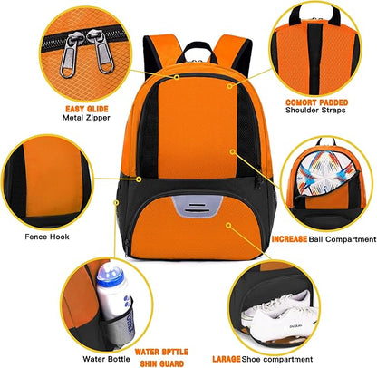 Soccer Bag&Soccer Backpack&Backpack for Football Volleyball Basketball,Sport Equipment Bags with Shoe compartment. (Orange)