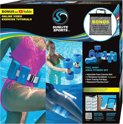 Sunlite Sports Water Workout Combo Set, High Density Water Weight, Swim Belt, Soft Padded, Water Aerobics, Aqua Therapy, Pool Fitness, Water Exercise