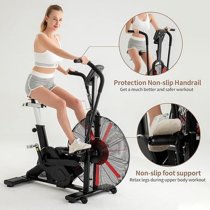 leikefitness Fan Exercise Bike Upright AirBike Indoor Cycling Stationary Bicycle with Unlimited Air Resistance System,Heart Rate Compatibility and Tablet Holder for Home Cardio Workout