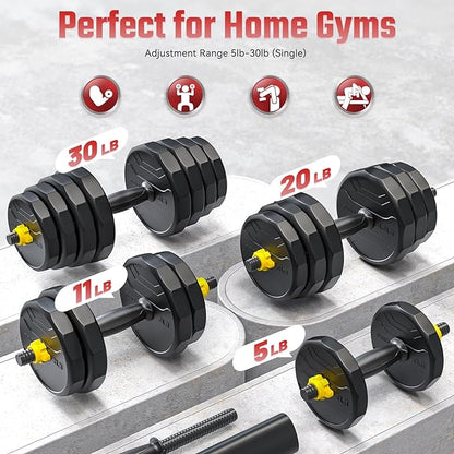 FEIERDUN Adjustable Dumbbells, 20/30/40/50/60/70/90lbs Free Weight Set with Connector, 4 in1 Dumbbells Set Used as Barbell, Kettlebells, Push up Stand, Fitness Exercises for Home Gym Suitable Men/Women