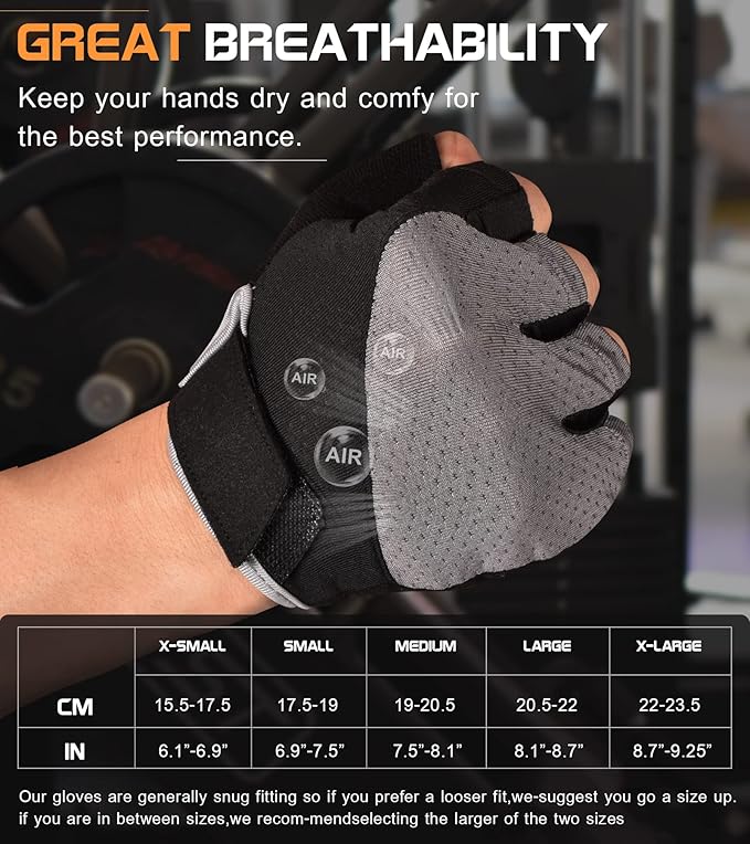 sunnex Gym Gloves, Workout Gloves, Fingerless Gloves for Weightlifting, Lightweight Breathable Fitness Gloves, Sports Gloves for Training Lifting Weight Cycling Climbing Rowing