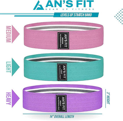 An'S Fit Fabric Resistance Bands for Working Out, 3 Level Non-Slip Booty Bands for Women and Men - Exercise Bands Set for Fitness