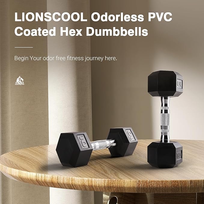 LIONSCOOL Odorless PVC Encased Hex Dumbbells