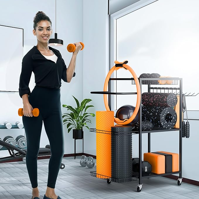 Home Gym Workout Equipment Storage system - Ideal for Exercise Equipment, Fitness Accessories, Yoga weights set, Sports Workout Equipment for Women, Men and Seniors - Perfect for home workouts