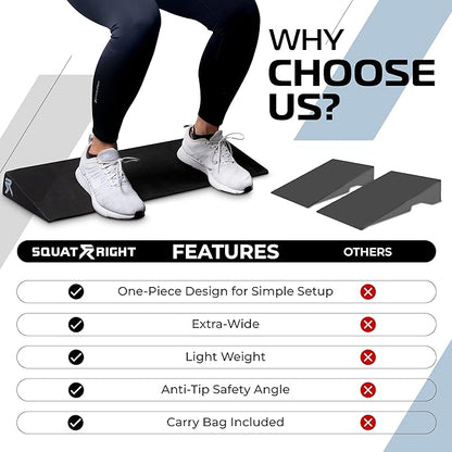 Squat Wedge - Premium Extra Wide & Durable Incline Slant Board - Calf Stretcher with Anti-Tip Design - Ideal for Enhancing Strength Weightlifting, Physical Therapy, and Improving Mobility