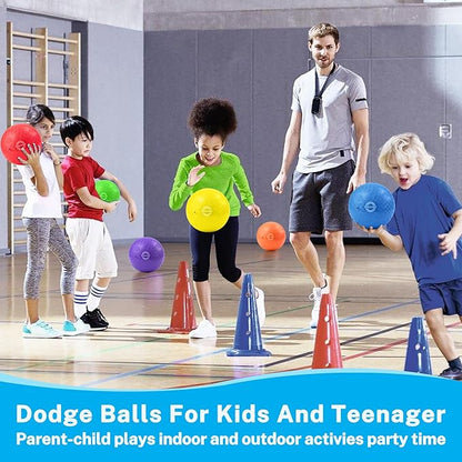 Dodgeballs Playground Balls, Dodge Ball Set for Kids & Adults, Bouncing Kickballs Handball for Outdoor & Indoor Games - Includes Pump & Mesh Storage Bag