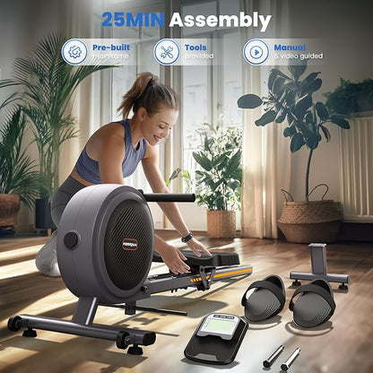 FEIERDUN Rowing Machine for Home use, Magetic Rower with APP, Row Machine with 350LBS Loading Capacity, Rower Machine with Dual Slide Rail