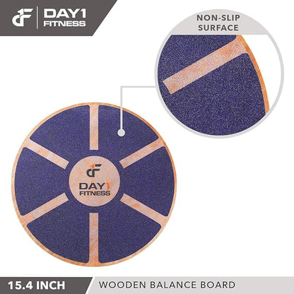 Day 1 Fitness Balance Board, 15.4” 360° Rotation, for Balance, Coordination, Posture - Large, Wooden Wobble Boards with 18° Tilting Angle for Workouts - Premium Core Trainer Equipment