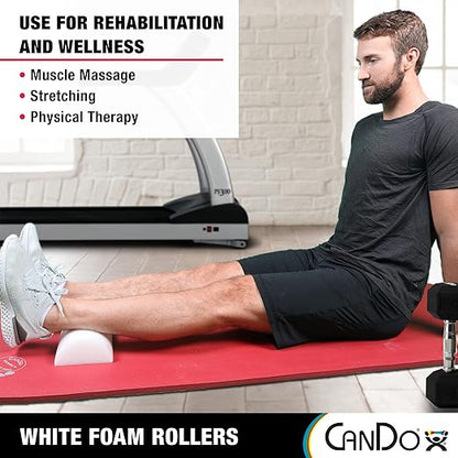 CanDo White PE Foam Rollers for Exercise, Finess, Muscle Restoration, Massage Therapy, Sport Recovery and Physical Therapy for Home, Clinics, Professional Therapy Half-Round 6" x 12"