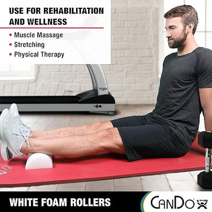 CanDo White PE Foam Rollers for Exercise, Finess, Muscle Restoration, Massage Therapy, Sport Recovery and Physical Therapy for Home, Clinics, Professional Therapy Half-Round 6" x 18"