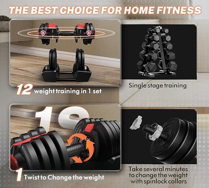 IPOW 3-in-1 Adjustable Dumbbell Set 40lbs with 12