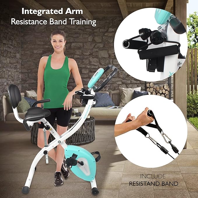 SereneLife Indoor Folding Stationary Exercise Bike - Cycling Cardio Workout Equipment - Compact Bicycle Fitness Machine with 8 Resistance Level for Home Workout, Pulse Monitoring, 265 LBS Capacity