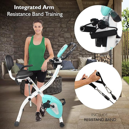 SereneLife Indoor Folding Stationary Exercise Bike - Cycling Cardio Workout Equipment - Compact Bicycle Fitness Machine with 8 Resistance Level for Home Workout, Pulse Monitoring, 265 LBS Capacity