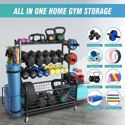 STUFFSTASH Dumbbell Rack, Heavy Duty Weight Rack for Home Gym with Extra Strong Sheet Steel Shelf and Base, Home Gym Storage Weight Rack for Home Gym Dumbbells, Kettlebell Rack, Yoga Mat Storage Rack, Weight Plate Storage