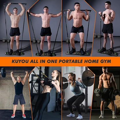 KUYOU Portable Home Gym Workout Equipment, Push Up Board, Pilates Bar & Fitness Accessories with Resistance Bands for Upper Body Strength Training Full Body Workout at Home