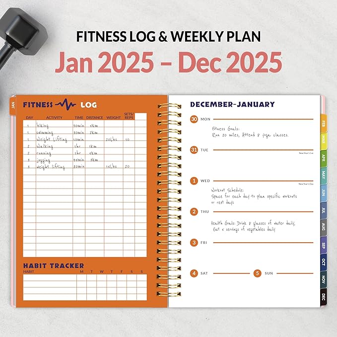 2025 Fitness Workout Journal Planner for Women & Men, from JAN 2025 - DEC 2025 Exercise Planner, 6.4" x 8.3" Fitness Tracker Journal Essentials for Goals, Tracking, Gifts with PVC Plastic Cover, Pink