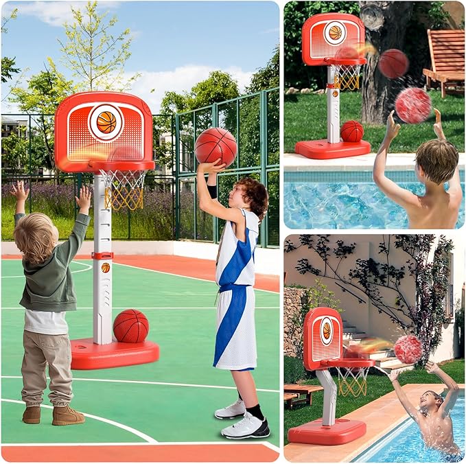 Pool Basketball Hoop Toys with 4 Balls, Swimming Pool Basketball Game for Kids Adults, Basketball Hoop Poolside Summer Water Games Toys Gifts for 3 4 5 6 7 8 Year Old Boys, Indoor Outdoor Toys