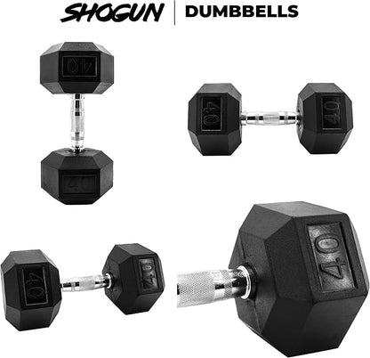 Shogun Hex Dumbbells. Available Hex Dumbbells from 5-55 LBS For Home Workouts, Weight & Strength Training. 5 to 20 LB Hex Dumbbells Sold in Pairs. 25 to 55 LB Hex Dumbbells Sold as Single.