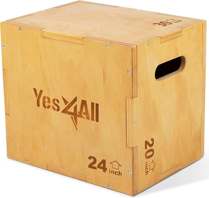 Yes4All 3-in-1 Wooden Plyo Box - Plyometric Jump Box for Home Gym and Outdoor Workouts, 450 lbs Box Jump