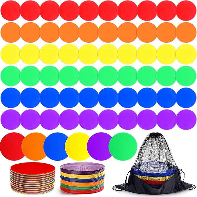 Haull 60 Pcs Spot Markers Floor Spots with Bag Non Slip Vinyl Poly Dots Spots Markers for Gym Floor Basketball Football Soccer Sports Speed Agility Training Gym Dance Classroom Org