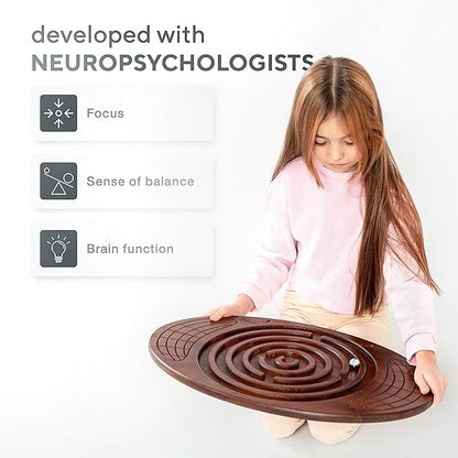 Bodo Maze Balance Board - Wood Wobble Board for Kids, Toddlers, Teens & Adults for Exercise Training, Physical Therapy, Bodyweight Fitness, Skiing, Surfing, Snowboarding, Skateboarding with Labyrinth