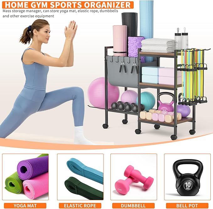 Yoga Mat Storage Rack Dumbbell Rack, TORIBIO Home Gym Equipment Storage for Dumbbells/Kettlebells/Yoga Mat and Balls