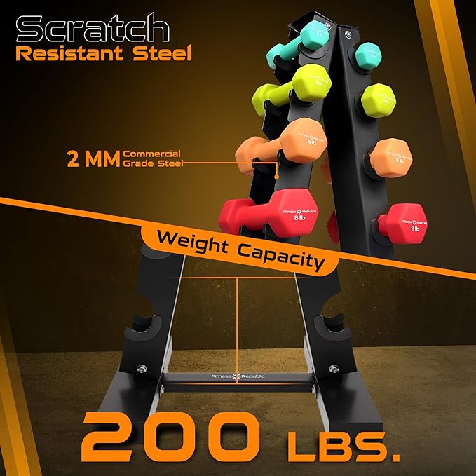 Neoprene Workout Dumbbell set with Rack 2.00MM - Non Slip, Anti Roll & Hex Shape - Fitness Dumbbells Combo, Space Saving Ideal for Home and Gym training