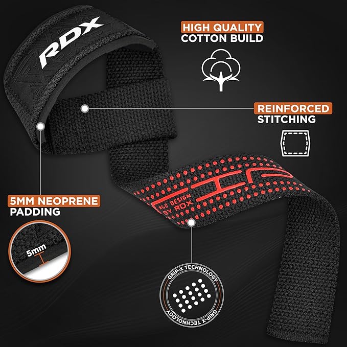 RDX Lifting Wrist Straps for Weightlifting, 5MM Neoprene Padded Anti Slip 60CM Hand Bar Support Grips, Strength Training Equipment Heavy Duty Workout Bodybuilding Powerlifting Gym Fitness, Men Women