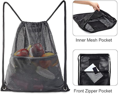 COVAX Heavy Duty Mesh Drawstring Bag, Sport Equipment Storage Bag for Beach, Swimming