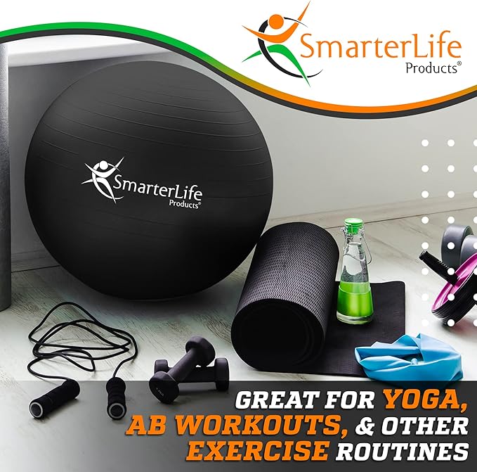 SmarterLife Workout Exercise Ball for Fitness, Yoga, Balance, Stability, or Birthing, Great as Yoga Ball Chair for Office or Exercise Gym Equipment for Home, Premium Non-Slip Design