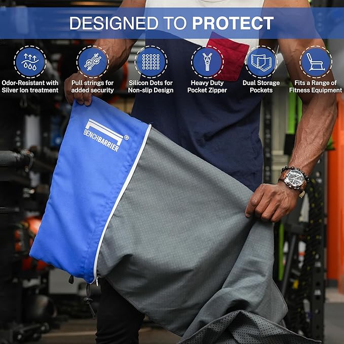 Protective Microfiber Weight Bench Cover | Multipurpose Design, Sweatproof & Odor Free Workout Bench Cover | Gym Workout Equipment Cover with 2 Built-In Storage Pockets