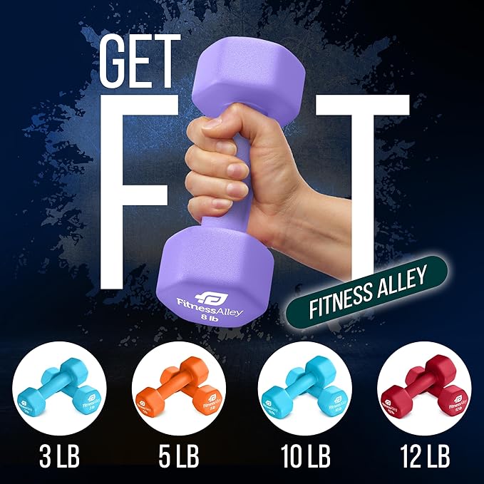 Neoprene Workout Dumbbells - Non Slip, Anti Roll Exercise & Fitness Dumbbells Combo - Hex Shaped Hand weights for Men & Women - Ideal for Home and Gyms training