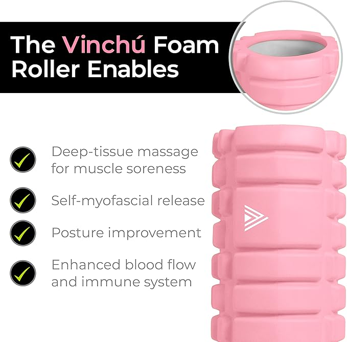 The Vinchu Foam Roller - Deep Tissue Massage Muscle Roller and Stretching Equipment for Sustainable Strength and Myofascial Trigger Point Release (Pink, L)