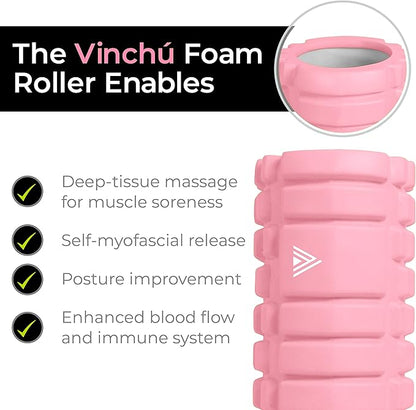 The Vinchu Foam Roller - Deep Tissue Massage Muscle Roller and Stretching Equipment for Sustainable Strength and Myofascial Trigger Point Release (Pink, L)