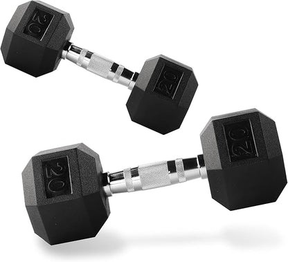 PRCTZ Rubber Encased Hex Dumbbell, 35lbs Pair (35) Black