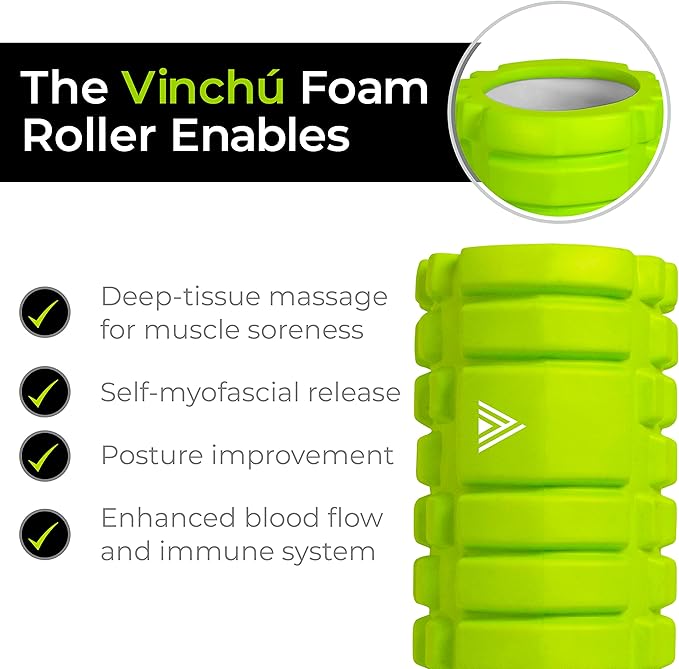 The Vinchu Foam Roller - Deep Tissue Massage Muscle Roller and Stretching Equipment for Sustainable Strength and Myofascial Trigger Point Release (Spring Green, L)