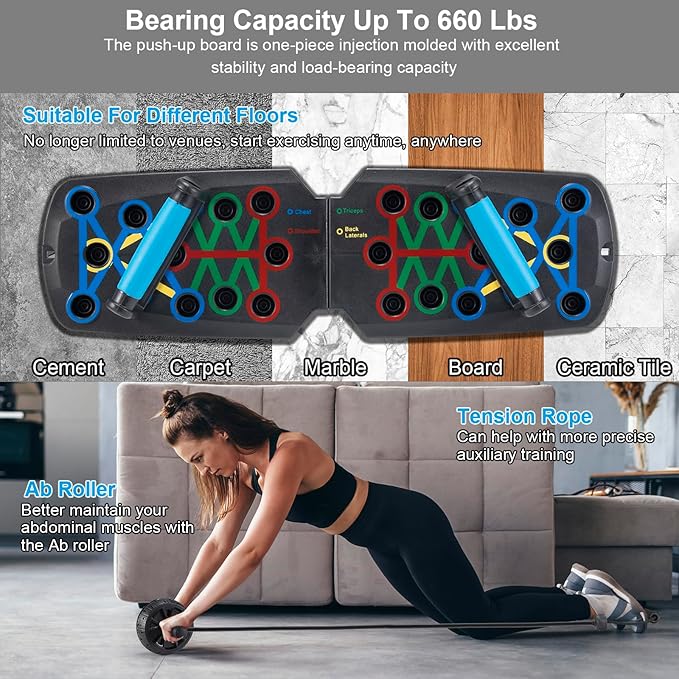 Push Up Board Portable Pushup Board Workout Equipment Multi-Function Foldable 28 In 1 Push Up Bar Fitness Equipment Power Press Push Up Board Floor Pushup Handles Strength Training Equipment Men Women