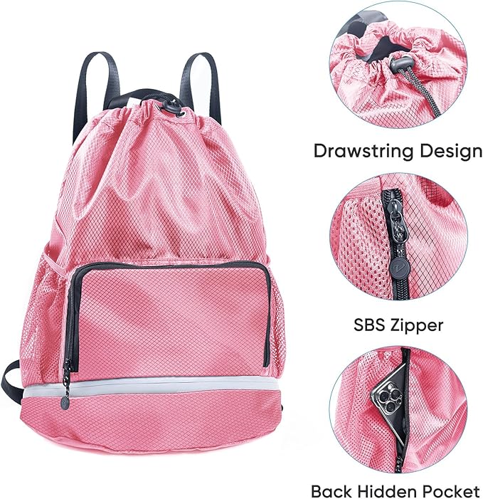 Swim Bag Beach Backpack Sports Drawstring Backpack - Gym Bag - Kids Swim Backpack Mens Beach Bag, Workout Bag